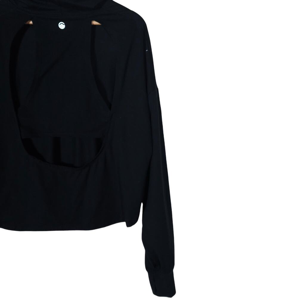 Gilly Hicks GO Womens Hoodie Medium Black Cropped Relaxed Fit Pullover Open Back - Picture 7 of 11